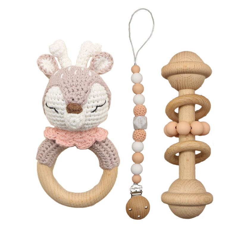 Handmade Crochet Baby Rattle & Wooden Teether – Safe Sensory Toy Set