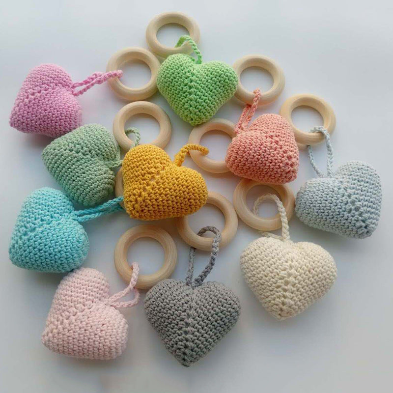 Hand‑Hook Wool Baby Teether – Lotus Ball & Wood Ring