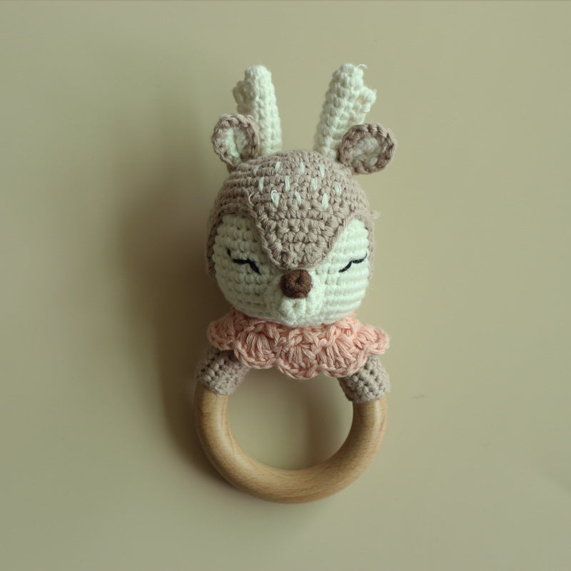 Handmade Crochet Baby Rattle & Wooden Teether – Safe Sensory Toy Set
