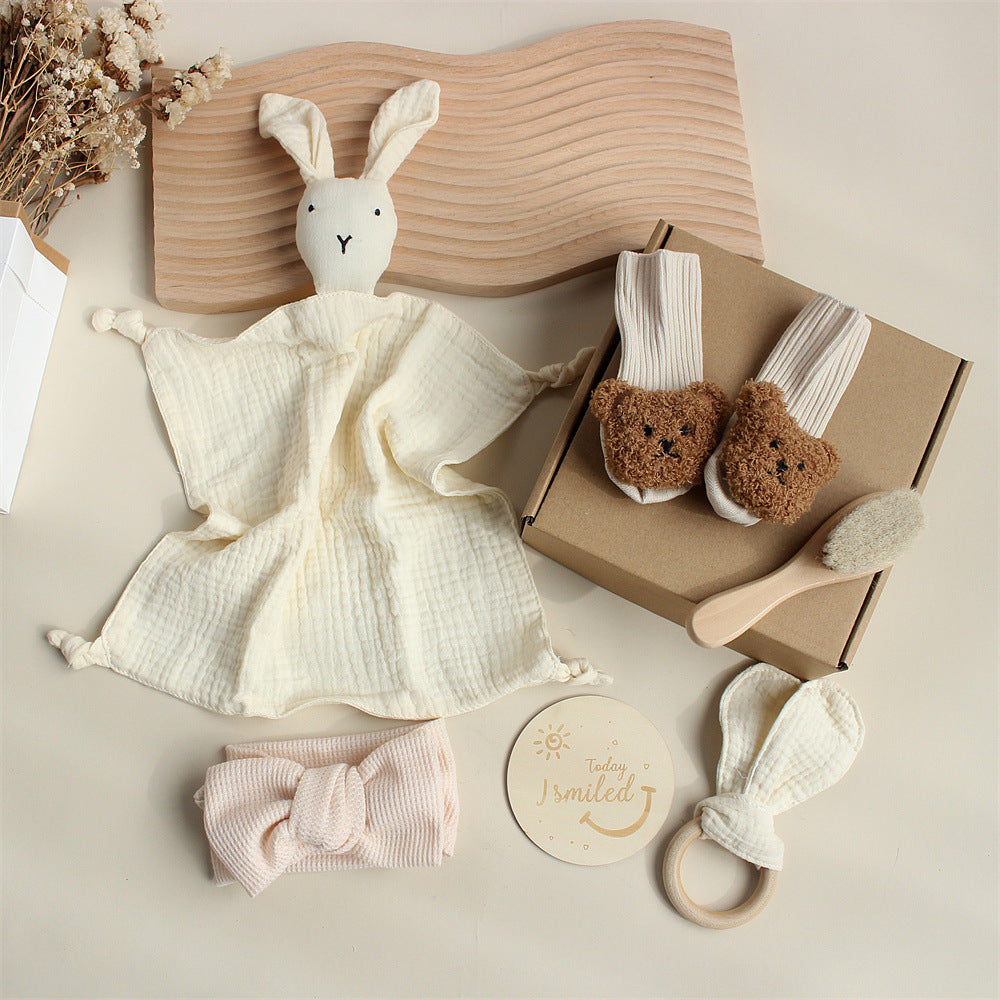 Lamgas Baby Gift Set – Soft Towel, Socks, Teether & Hair Band
