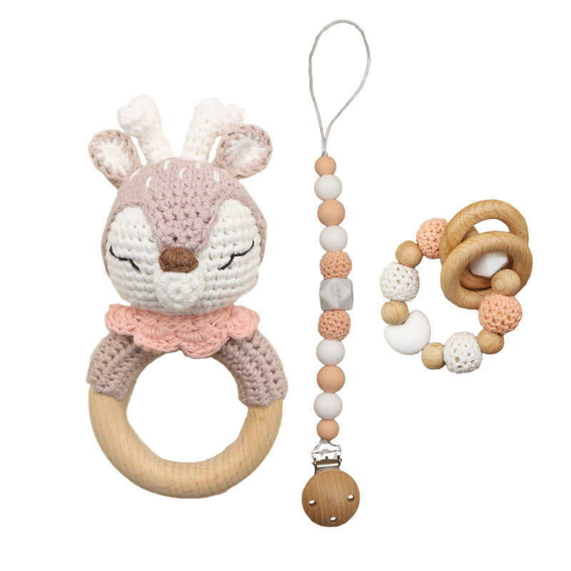 Handmade Crochet Baby Rattle & Wooden Teether – Safe Sensory Toy Set
