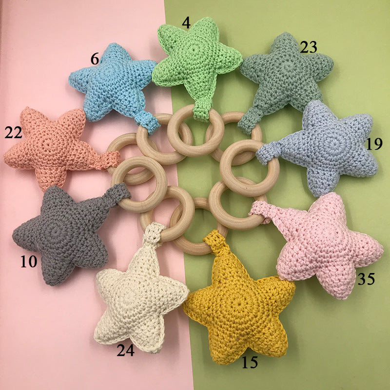 Hand‑Hook Wool Baby Teether – Lotus Ball & Wood Ring