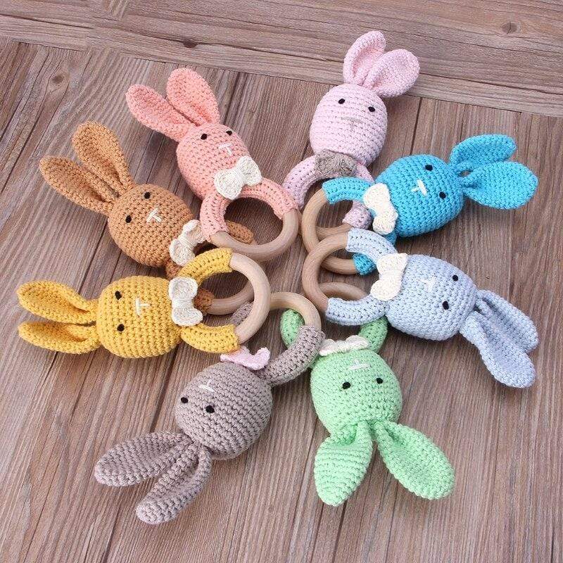 Hand‑Hook Wool Baby Teether – Lotus Ball & Wood Ring
