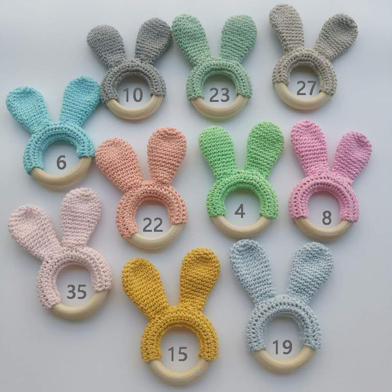 Hand‑Hook Wool Baby Teether – Lotus Ball & Wood Ring