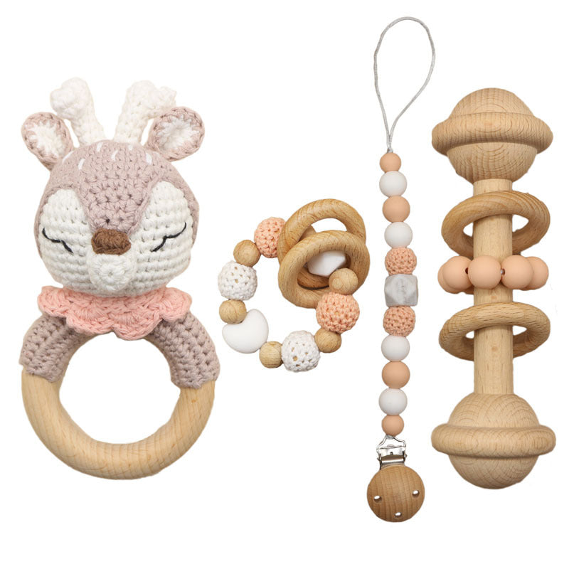 Handmade Crochet Baby Rattle & Wooden Teether – Safe Sensory Toy Set