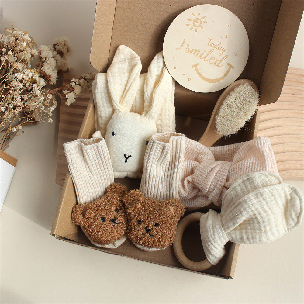 Lamgas Baby Gift Set – Soft Towel, Socks, Teether & Hair Band